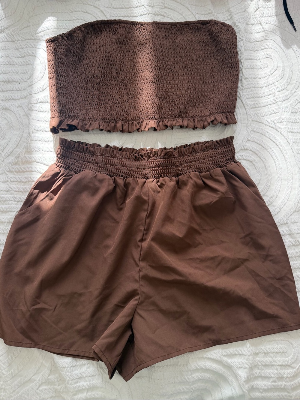SHEIN Brown Smocked Waist Shorts
